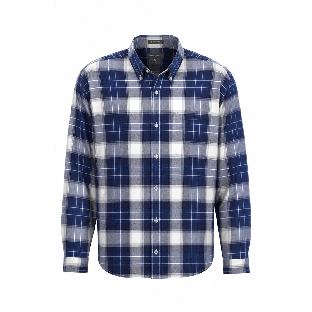 Eddie Bauer Mens XL Relaxed Fit Plaid Button Down Shirt Blue White Long‎ Sleeve
